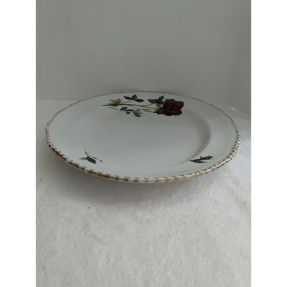 Wood & Sons England Alpine White Ironstone Oval‎ Platter Burgundy Red Rose 12